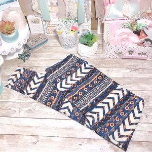 LuLaRoe Blue Orange & White Arrow Print Leggings One Size Southwestern Geometric